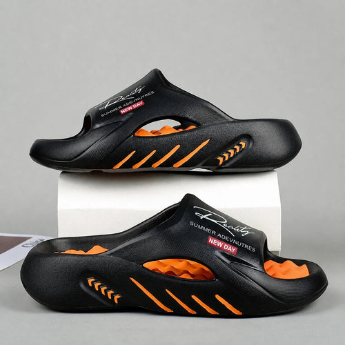 NextMart Non-Slip Thick Sole Cloud Slides Black Orange